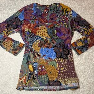 Johnny Was Colorful Floral Long Sleeve Top